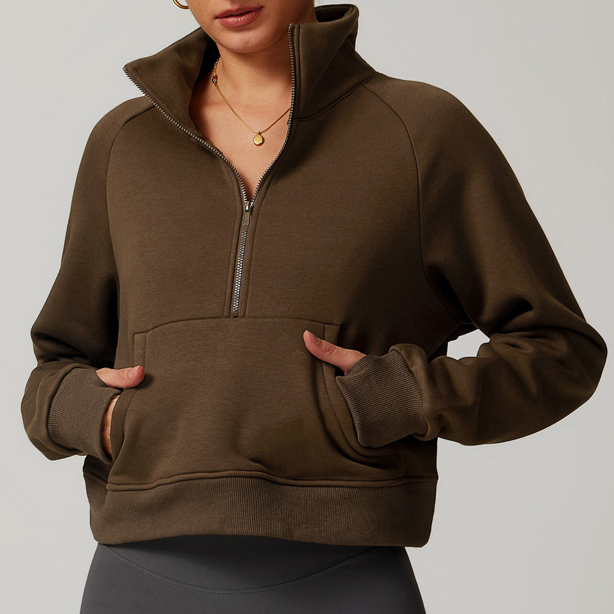 Autumn and winter fleece loose hoodie, women's lamb fleece thickened warm jacket, fleece half zipper top by eprolo