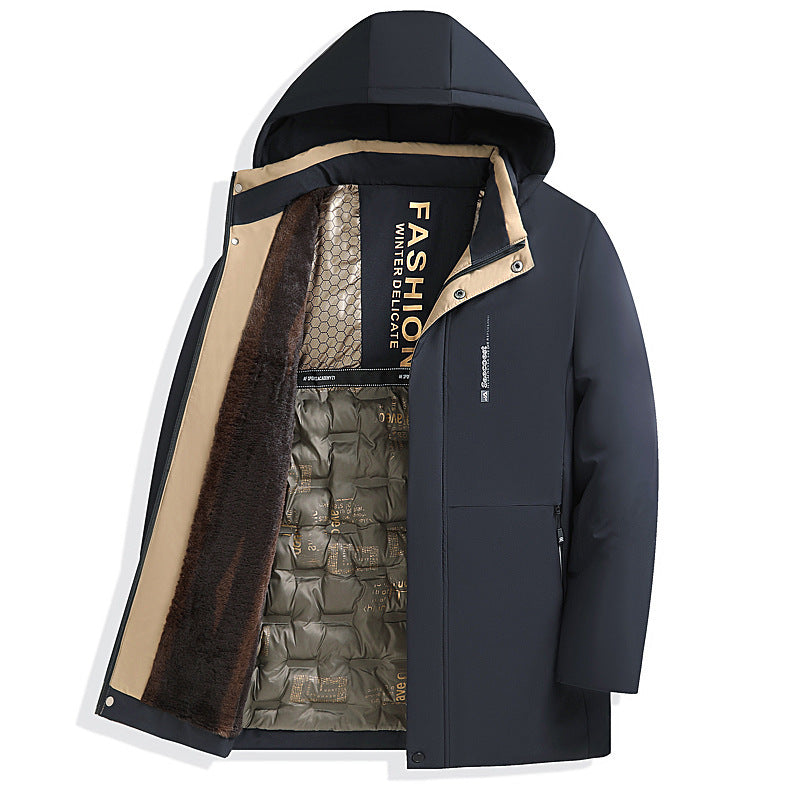 Fleece-lined Thickened Cotton-padded Coat Men's Warm Coat by My Store