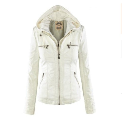 Fashion Detachable Hooded Jacket With Pockets Casual Solid Color Zipper Long Sleeve Leather Coat Autumn Winter Women's Clothing by My Store