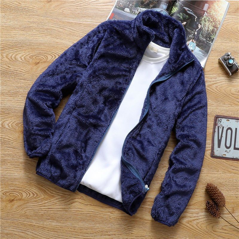 Men's Korean loose autumn and winter jacket, men's standing collar fleece jacket, double-sided fleece top by eprolo