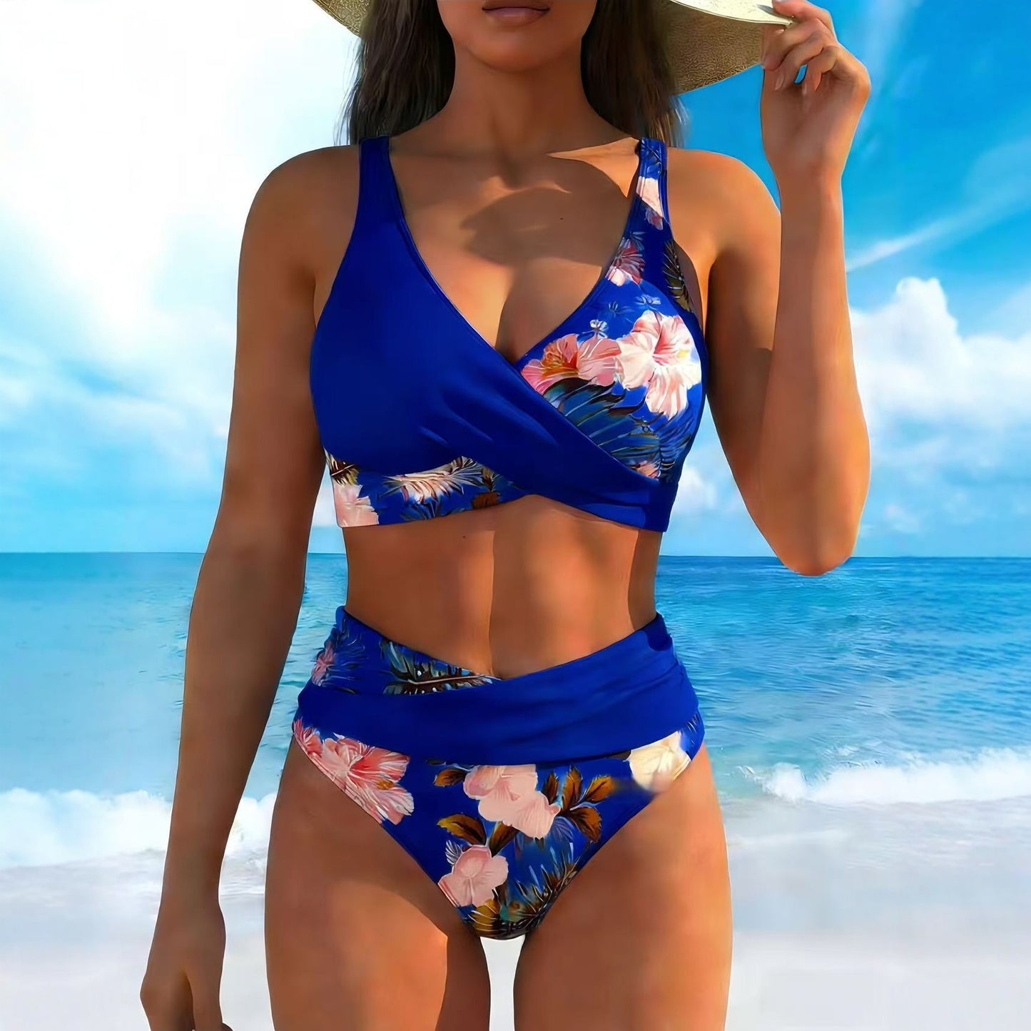 Women's Floral Print Bikini Casual Set by DERILUJA LLC
