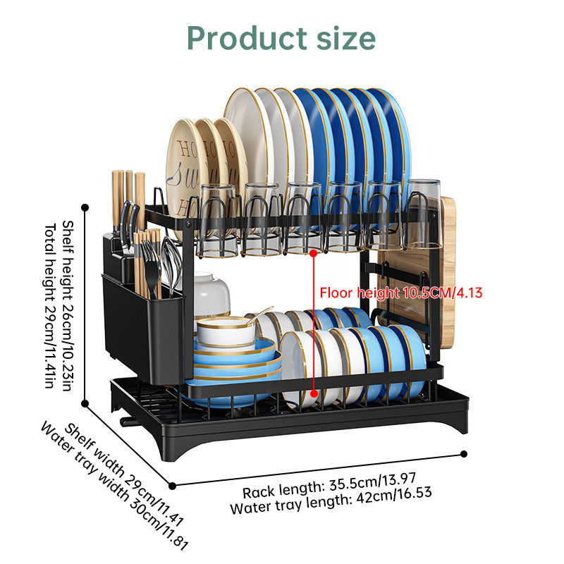 2-Tier Household Dish Rack: Countertop Storage with Drainboard by eprolo