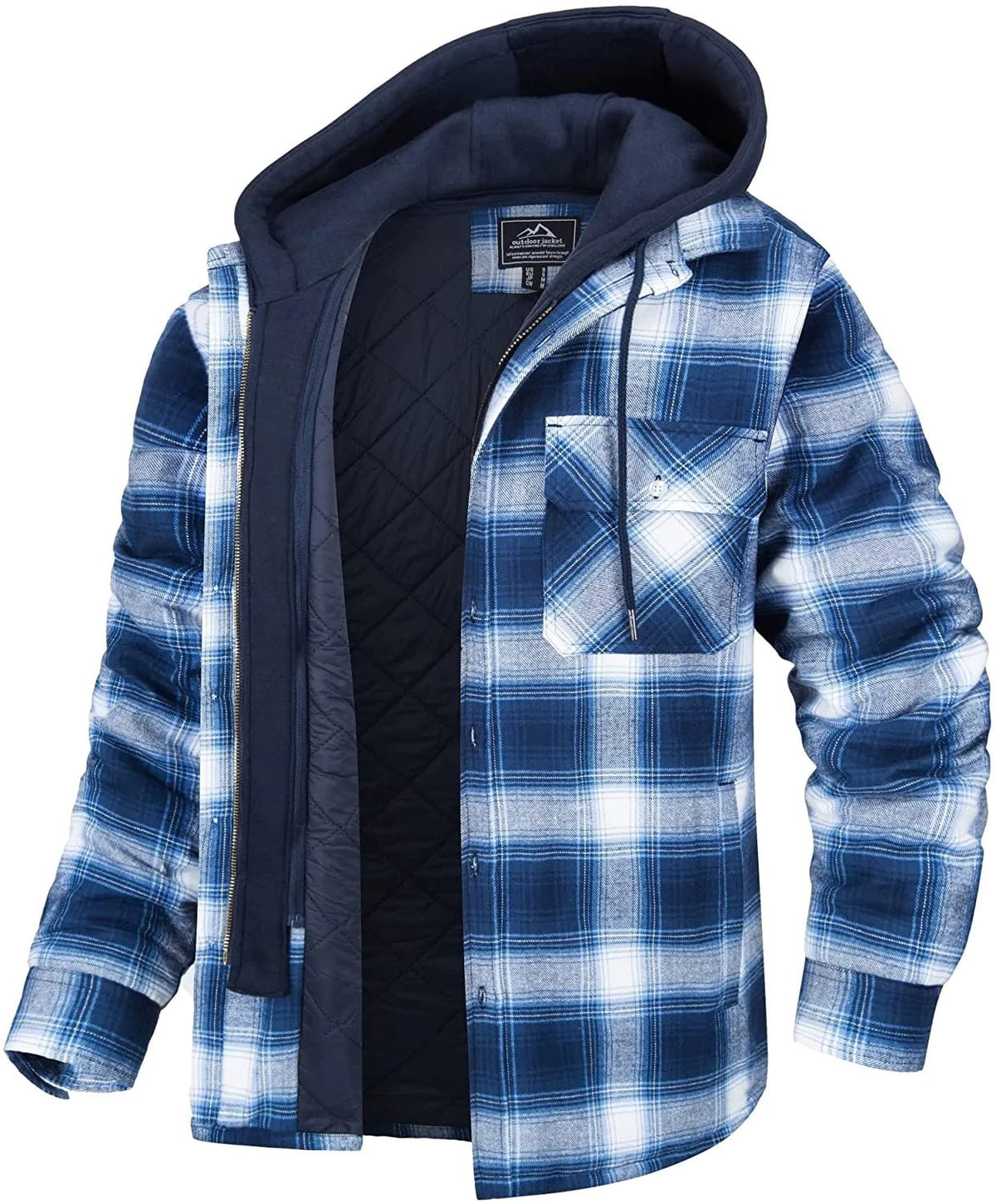 Men's Plaid Hooded Coat Winter Warm Button Zip-up Jacket Fashion Casual Thick Padded Long Sleeves Outerwear Clothing by DERILUJA LLC