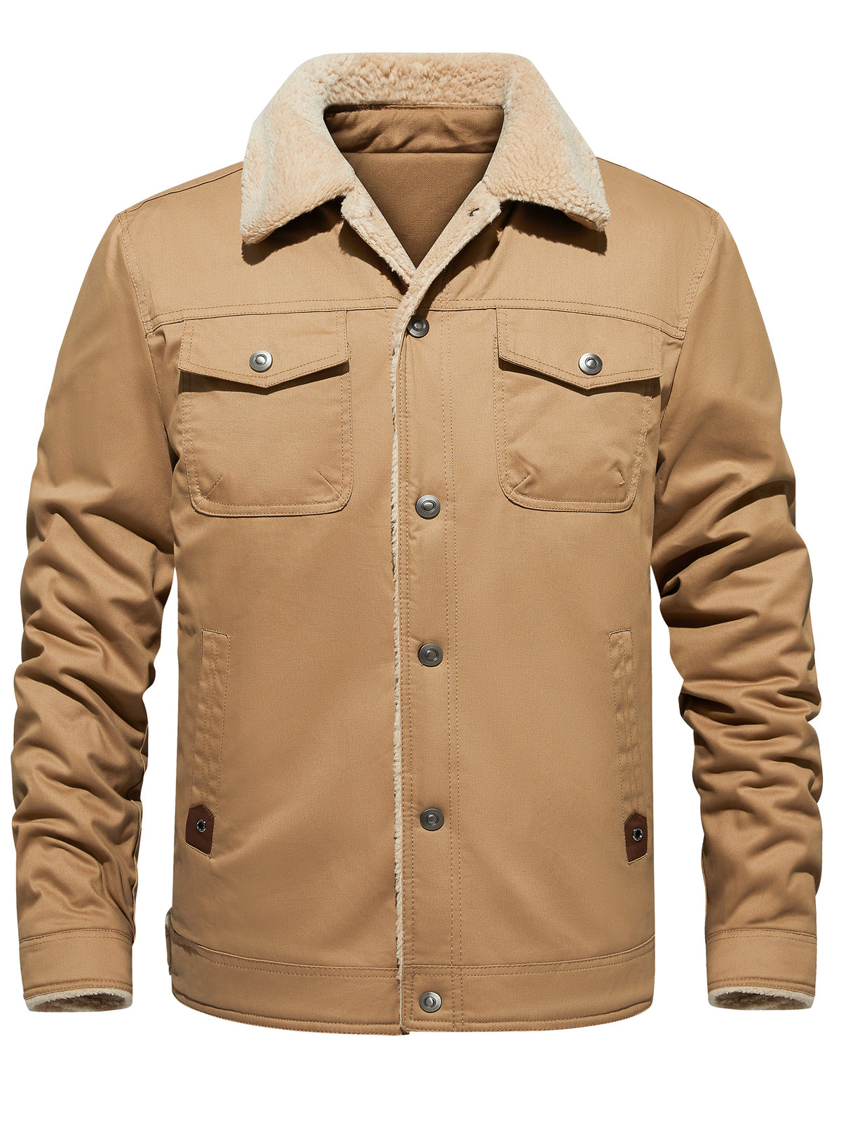 Men's Winter Jacket Lined Sherpa Jacket Warm Trucker Coat Multi Pocket by DERILUJA LLC