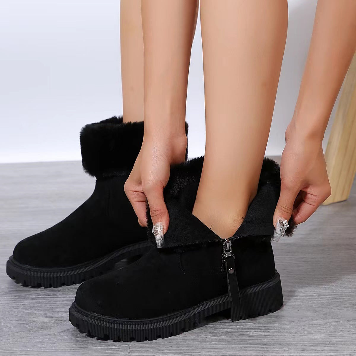 Warm Plush Boots Winter Fashion Side-Zipper Snow Boot For Women Outdoor Thickened Low-heelded Shoes by DERILUJA LLC