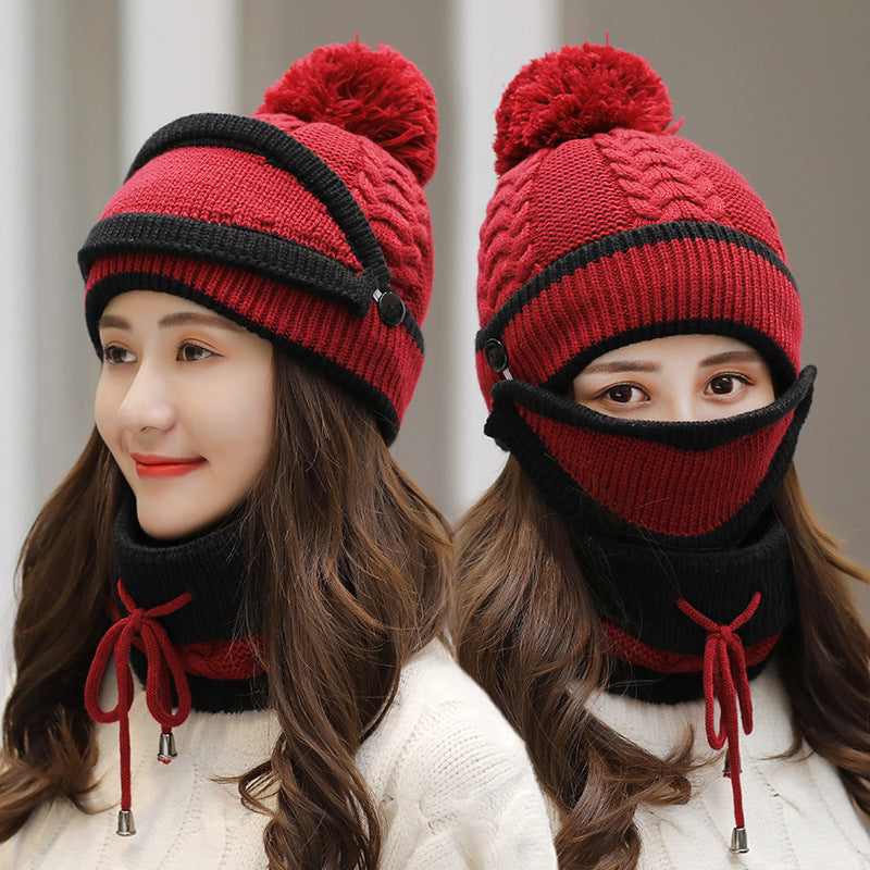 Winter Hat For Women 3pcs Knitted Beanie Hat Scarf Set Warm Hat by My Store