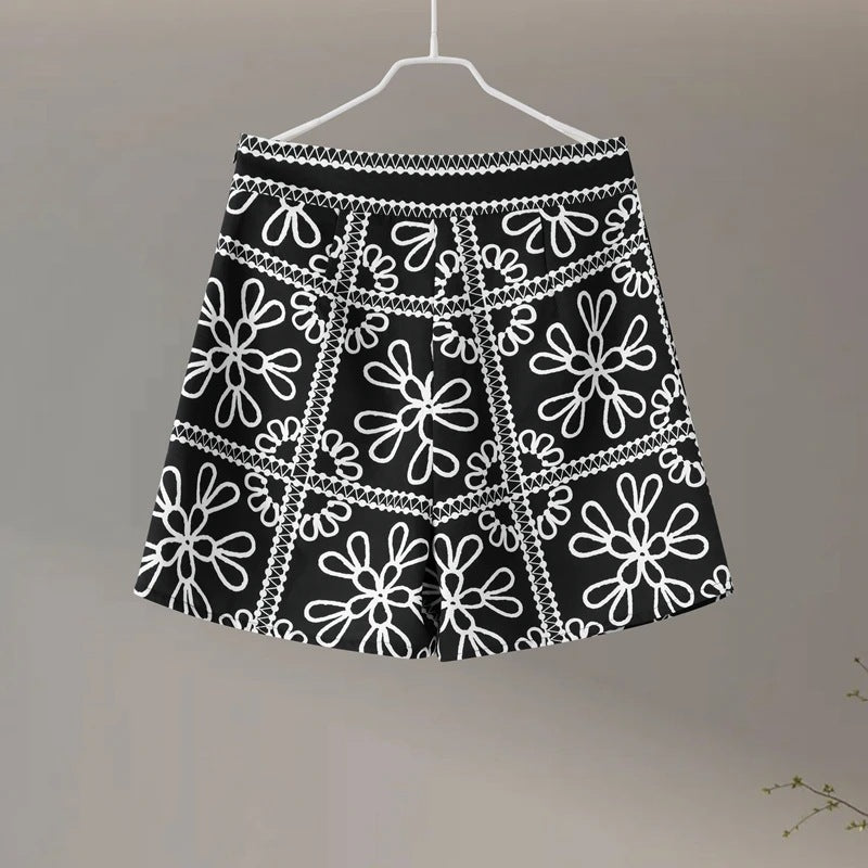 Fashion Casual Print Color-block Cotton Coat Shorts Set by eprolo