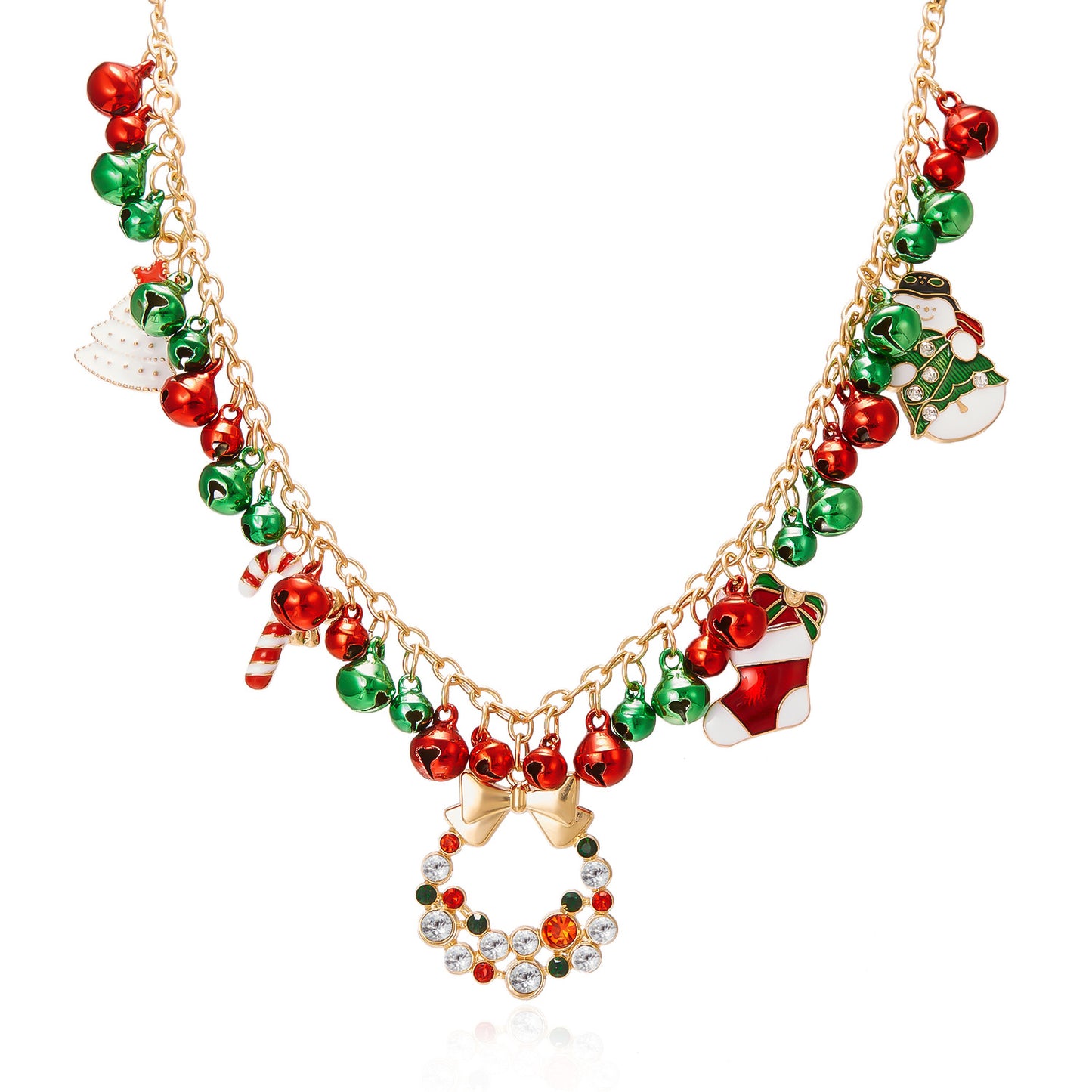 Christmas-themed Necklace for Women, Santa Claus Wreath Rhinestone Pendant, Christmas Bell and Tree Sweater Chain by eprolo