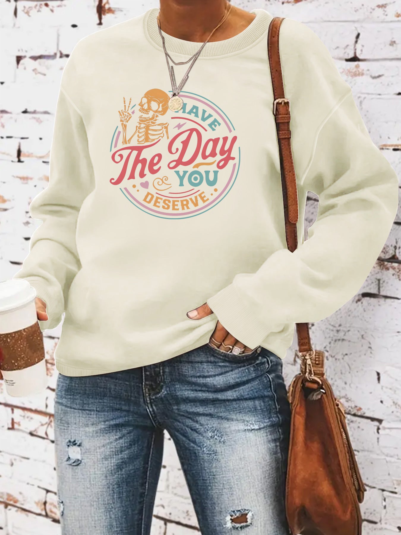 The Day Pattern Printed Round Neck Hoodie by eprolo