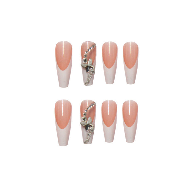 Long Wearing Nails 24 Pieces Of Finished Fake Nails Press On Nails French Ballet Manicure by eprolo