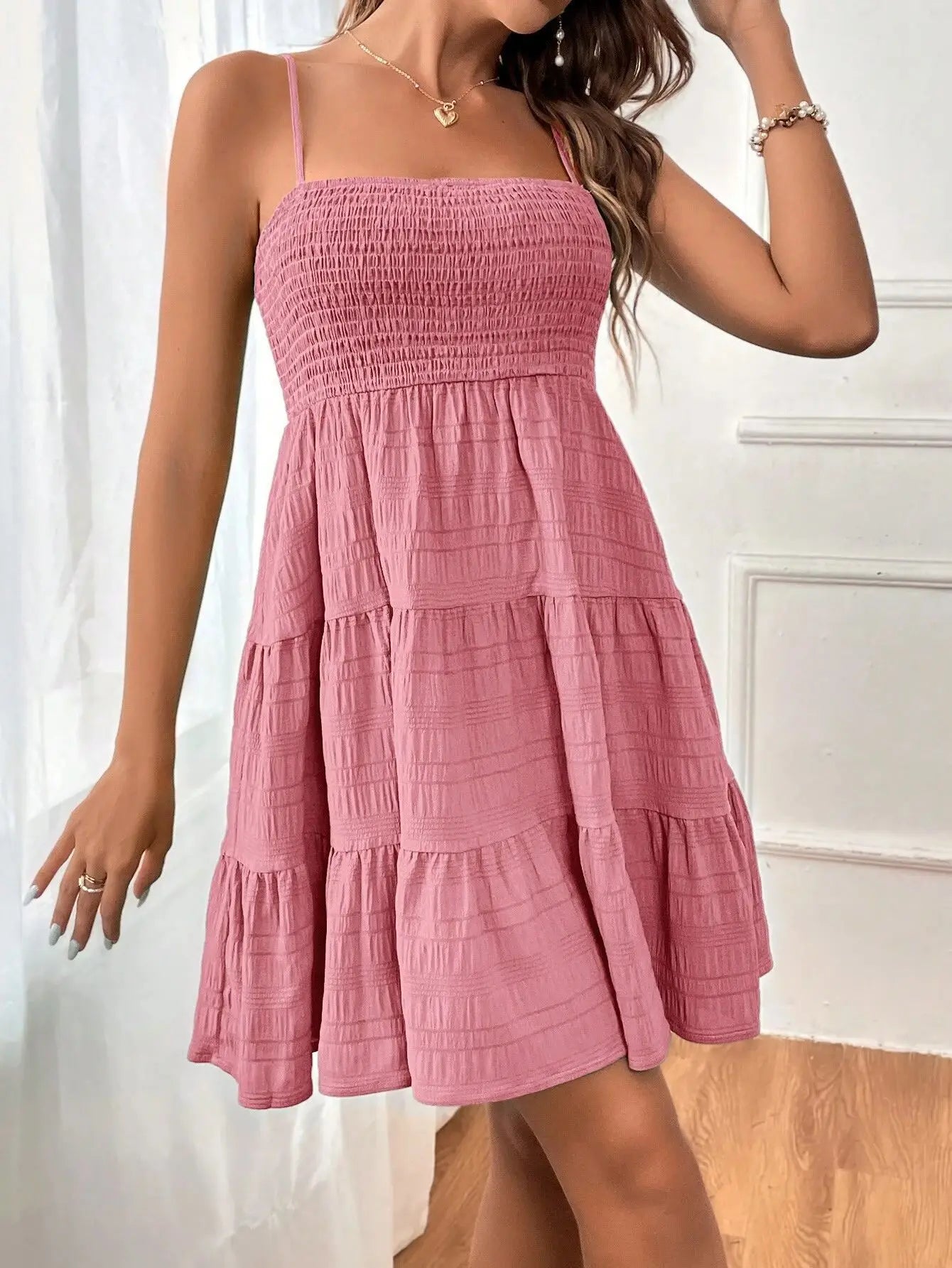 Women's Slim Fit Summer Dress Sexy Spicy Girl Streetwear with Woven Suspenders for Party or Tourist Visits Solid Color by DERILUJA LLC
