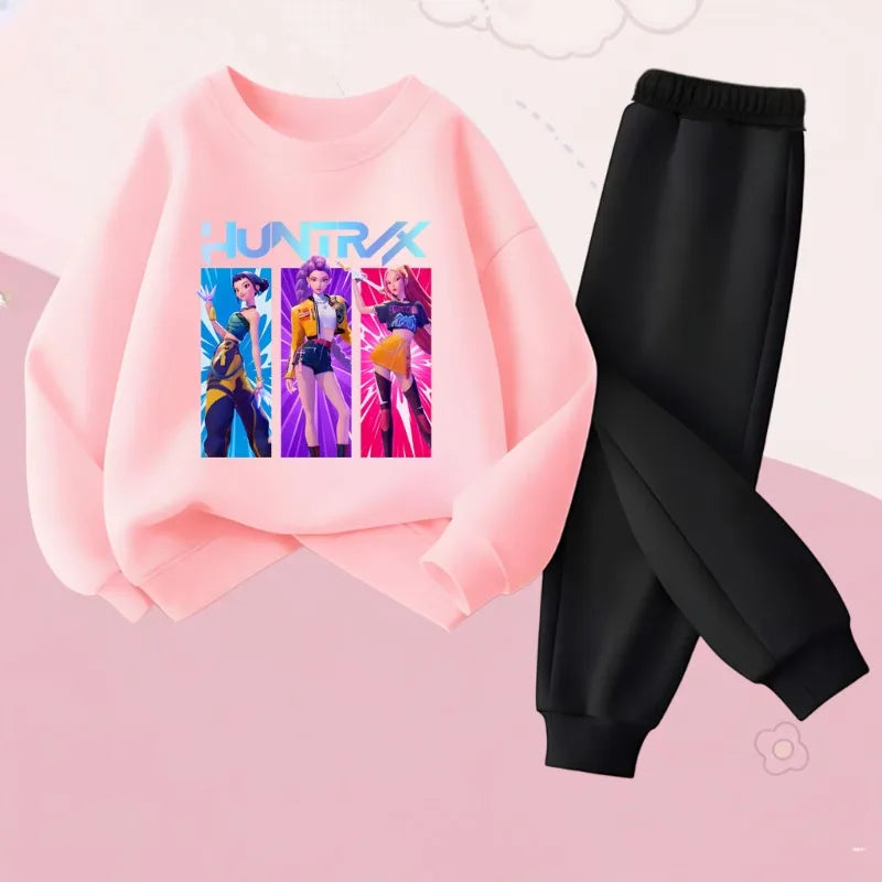 Girls Spring Autumn Cartoon Printed 2pcs Sets Children's Fashion Sweatshirts and Sweatpants Sets Baby Kids Casual Pullover Sets by DERILUJA LLC