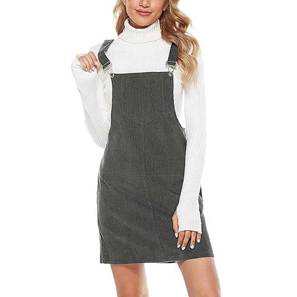 Mini Dress A Line Cute Jumper Dress &Pockets For Teenager Adjustable Shoulder by DERILUJA LLC