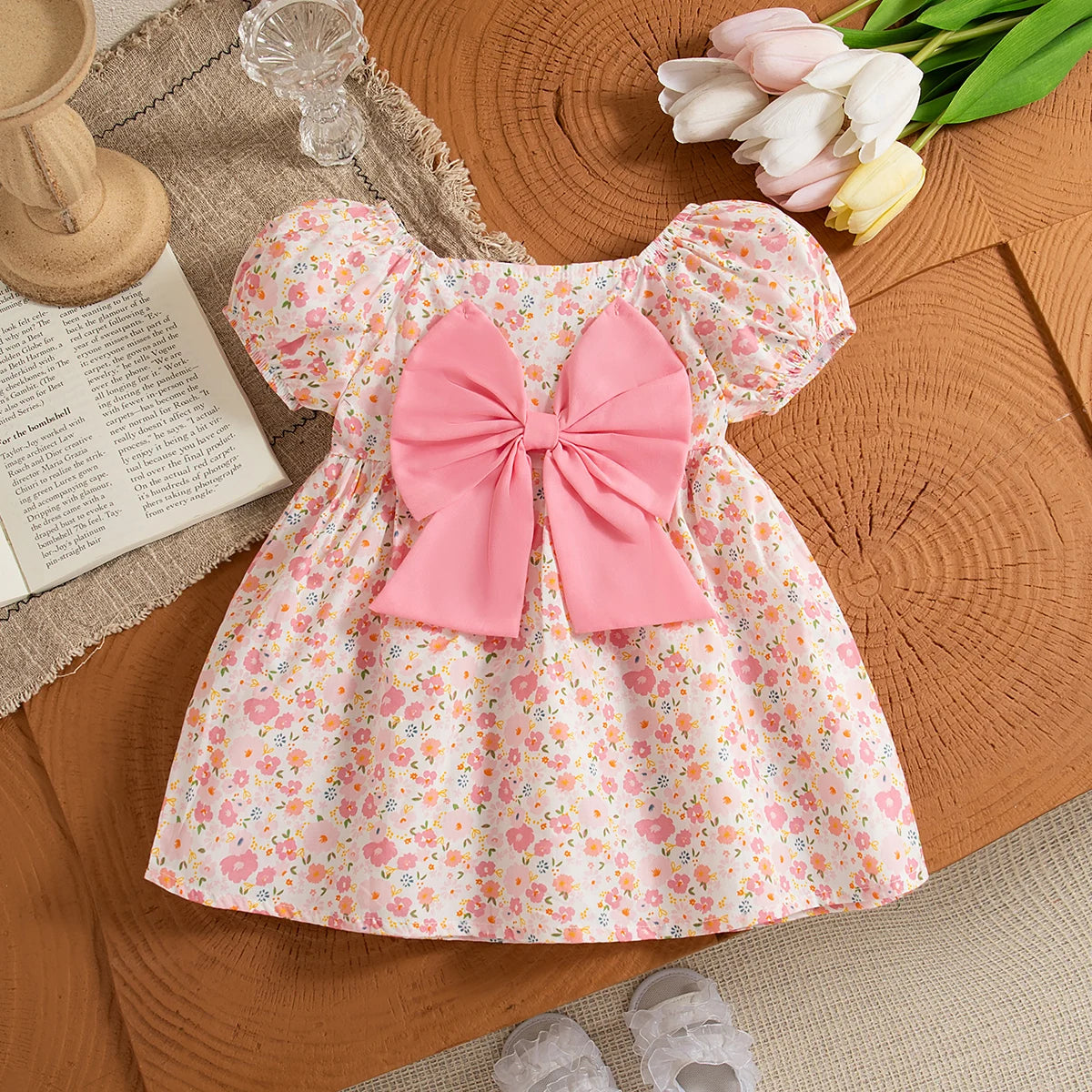Baby Clothes Girl Summer Full Printed With Bow Decoration Girls' Dresses Cute Coolred Girl Kid's Dress Children's Princess Dress by DERILUJA LLC