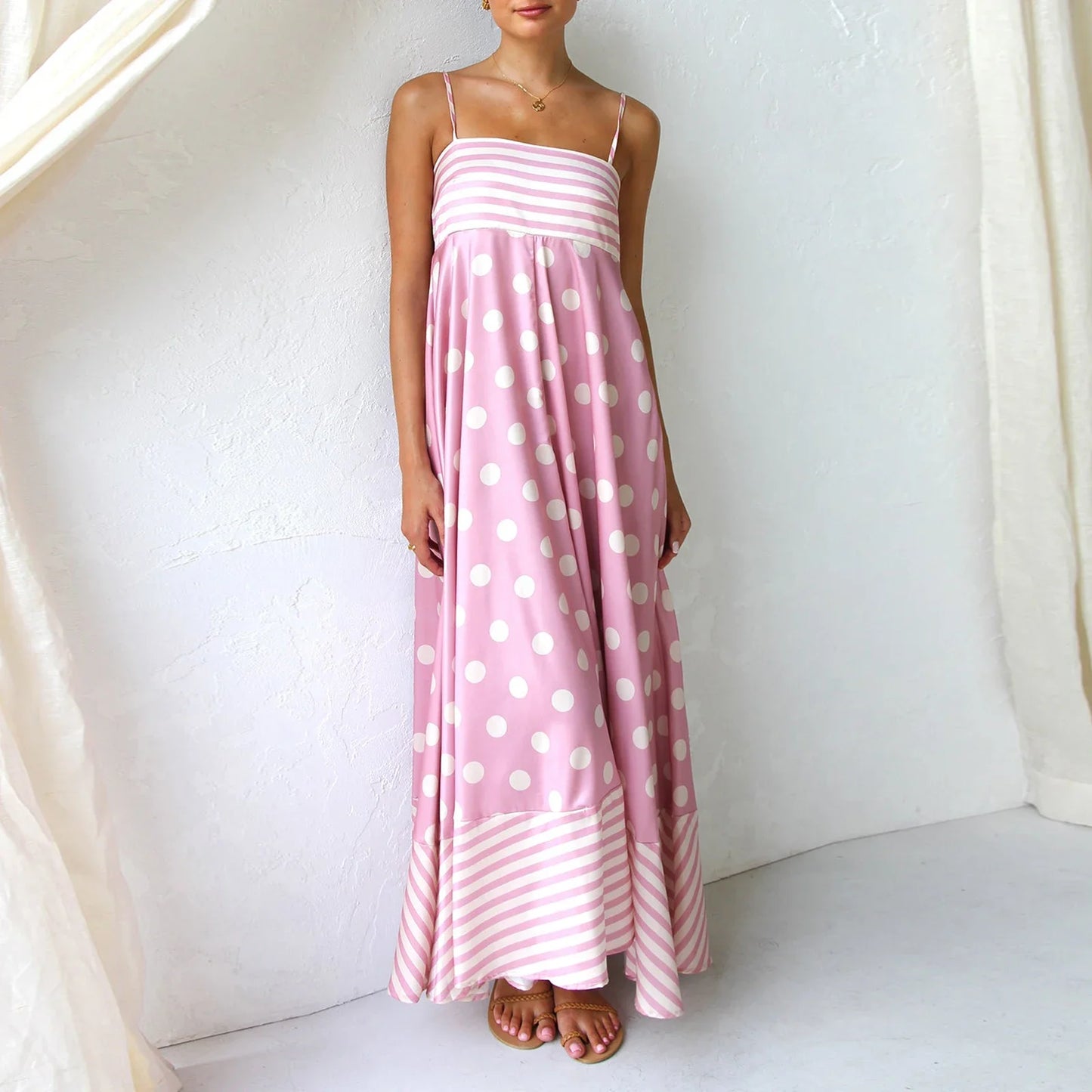 Women Sun Long Dress Swing Dress Slip Dress Spaghetti Straps Floral Backless Dresses Summer Lady Elegant Holiday Outfits by DERILUJA LLC