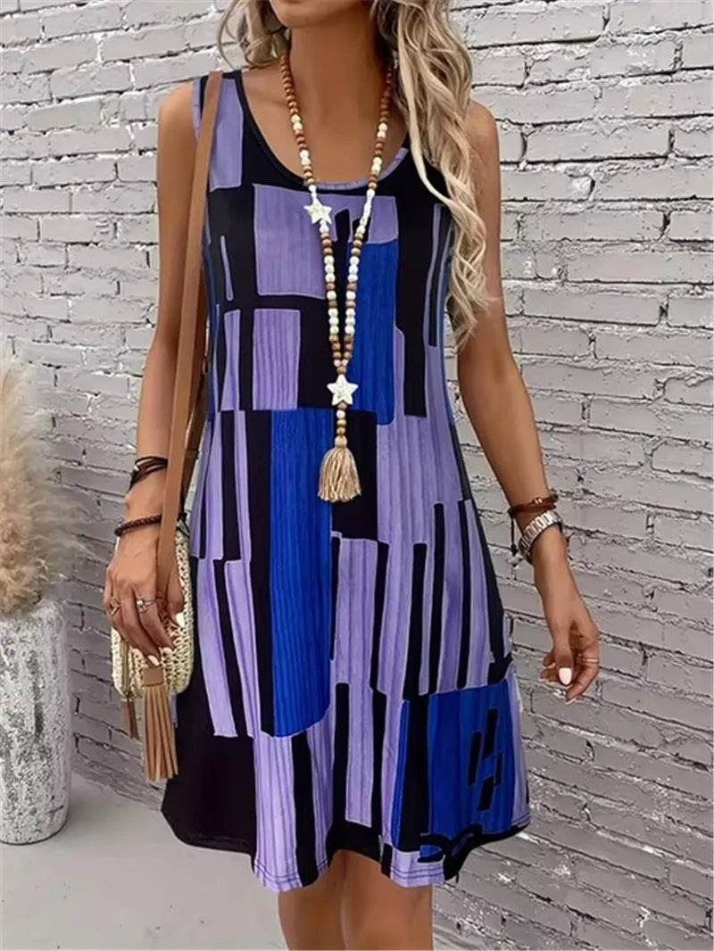 Fashion Plaid Graphic Women Mini Dresses Summer Sleeveless 3D Printed High Street Ladies A-Line Dress 3XL Big Size Casual Dress 2026 by DERILUJA LLC