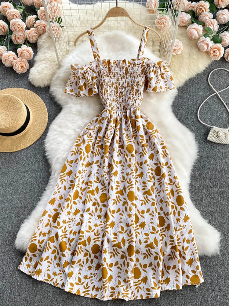Summer 2026 Midi Dress Women Casual Off Shoulder Short Sleeve Vacation Beach Robe Female Clothing by DERILUJA LLC