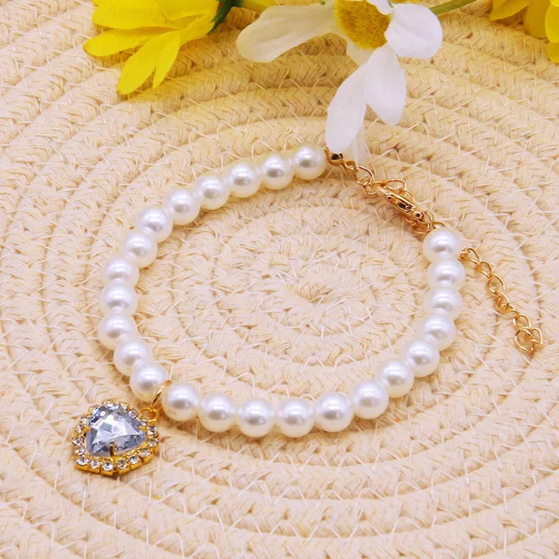 Luxury Pearl Pet Collar Pet Cat Dog Collar Love Pendant Pet Supplies Love Crystal Collar Kitten Cat Necklace by Badon Shop LLC