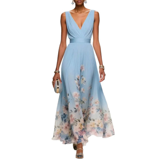 Womens Boho Halter Hollow Vacation Dresses Spring Floral Print High Waist A-Line Pleated Dress Summer Sleeveless Long Maxi Dress 2026 by DERILUJA LLC