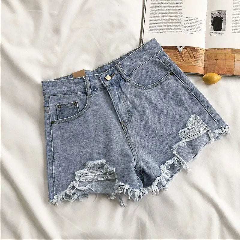 Fashion Casual Tassel Ripped Shorts Women 2026 Summer High Waist Denim Jeans Y2K Hot Pants Streetwear Korean Blue Cowboy Shorts by DERILUJA LLC