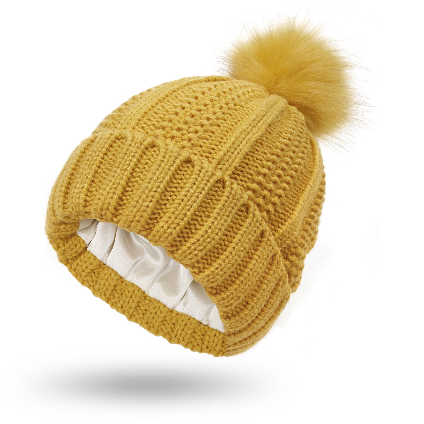 Winter Knitted Hats Fashion Stretchy Lined Skull Hats For Women Faux Fur Pom Pom Hat Keep Warming Beanie Hat by DERILUJA LLC