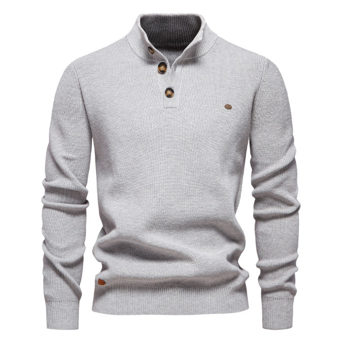Men's Zipper Stand Collar Knitted Sweater Fashion Slim Solid Color Long Sleeve Half Turtleneck Top Men's Clothing by My Store