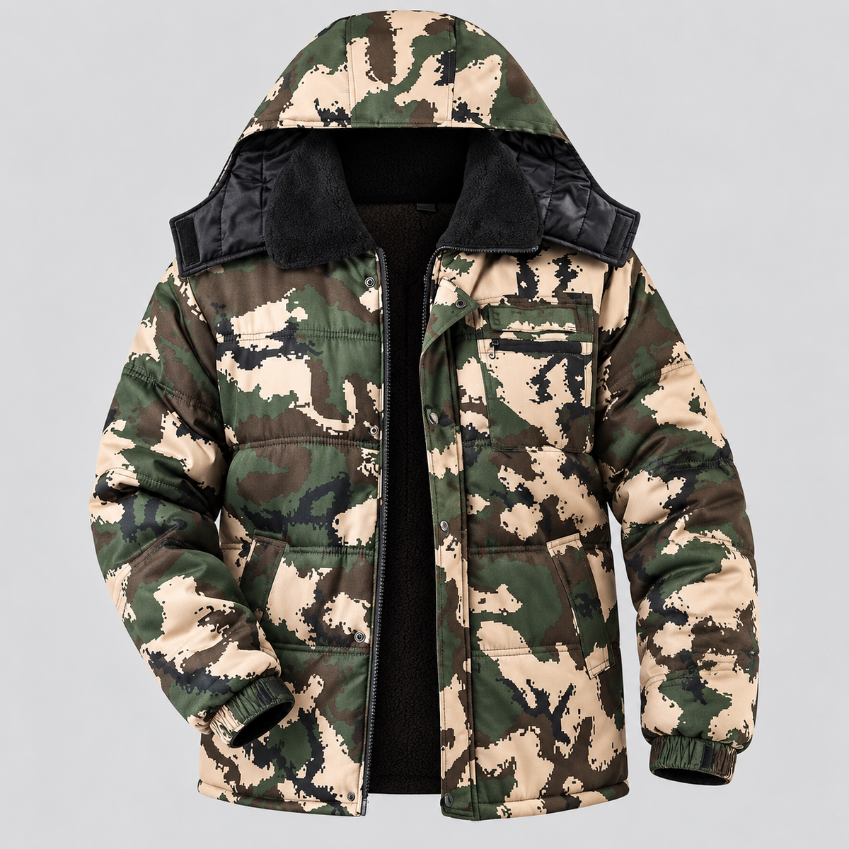 Men’s Fleece-Lined Hooded Camo Work Jacket