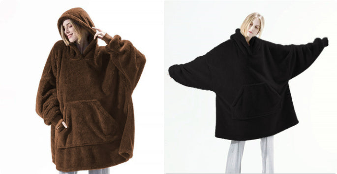 Hoodie Sweatshirt With Big Pocket Tops Sweater Comfortable Loose Double-Sided Fleece Thicker Wearable Blanket by DERILUJA LLC
