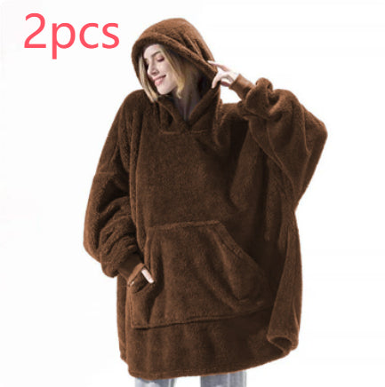 Hoodie Sweatshirt With Big Pocket Tops Sweater Comfortable Loose Double-Sided Fleece Thicker Wearable Blanket by DERILUJA LLC