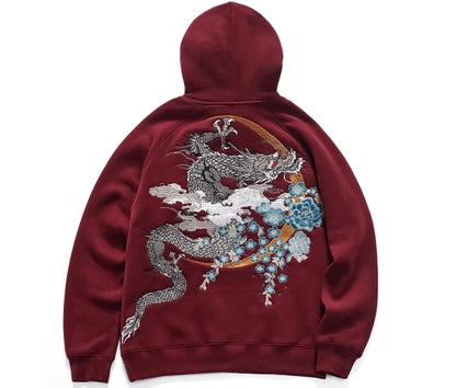 Dragon thorn hooded plus velvet thickened Yokosuka embroidery men and women couple sweatshirts trendy brand jacket tops