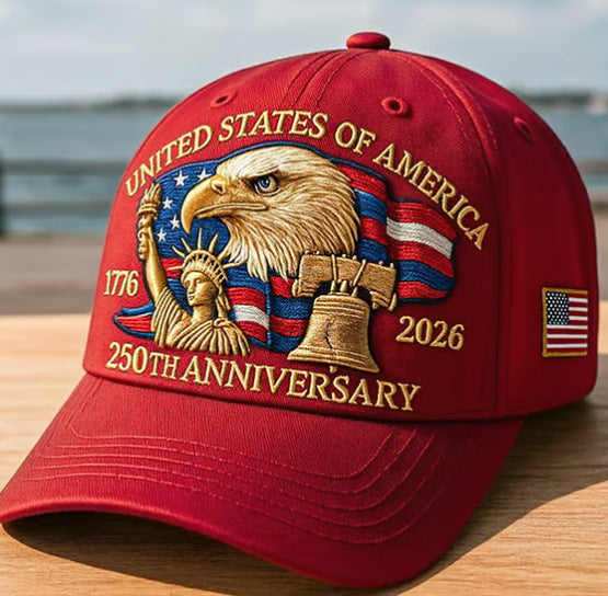 Embroidered American Eagle Head Baseball Cap - America 250th Anniversary Commemorative Design - Cotton Blend Adjustable Snapback Hat For Men And Women by DERILUJA LLC