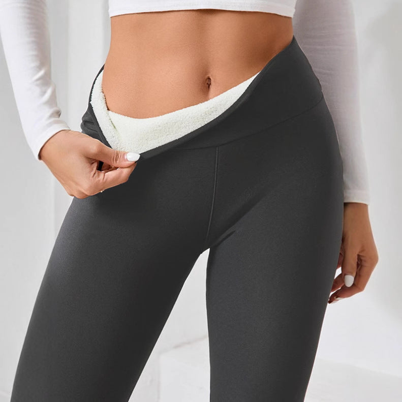 Women's autumn and winter high waisted leggings, warm pants, yoga pants, with added velvet and thickened light plate lamb wool leggings by eprolo