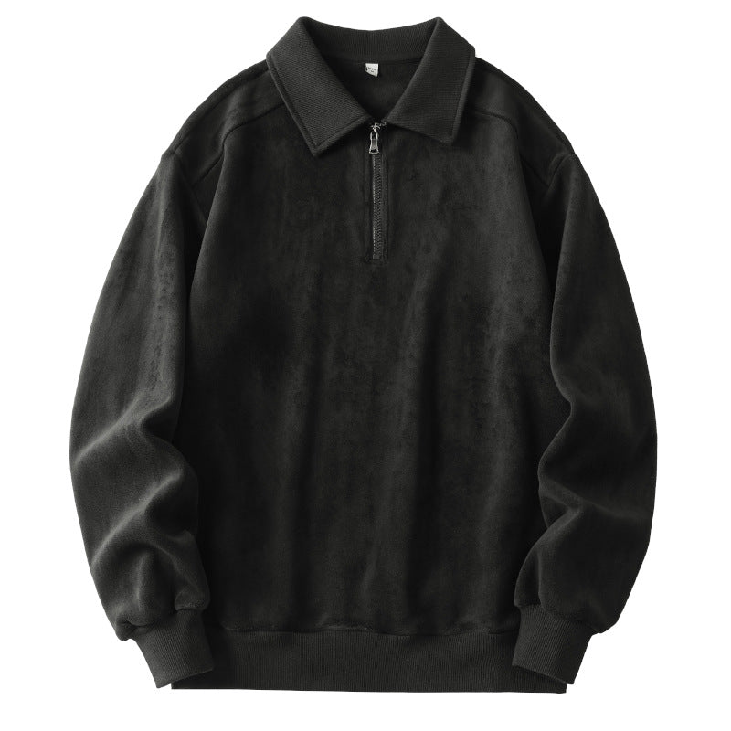 Fashion Lapel Half-zip Sweatshirt Winter Warm Fleece Long Sleeve Top Men's Clothing by DERILUJA LLC