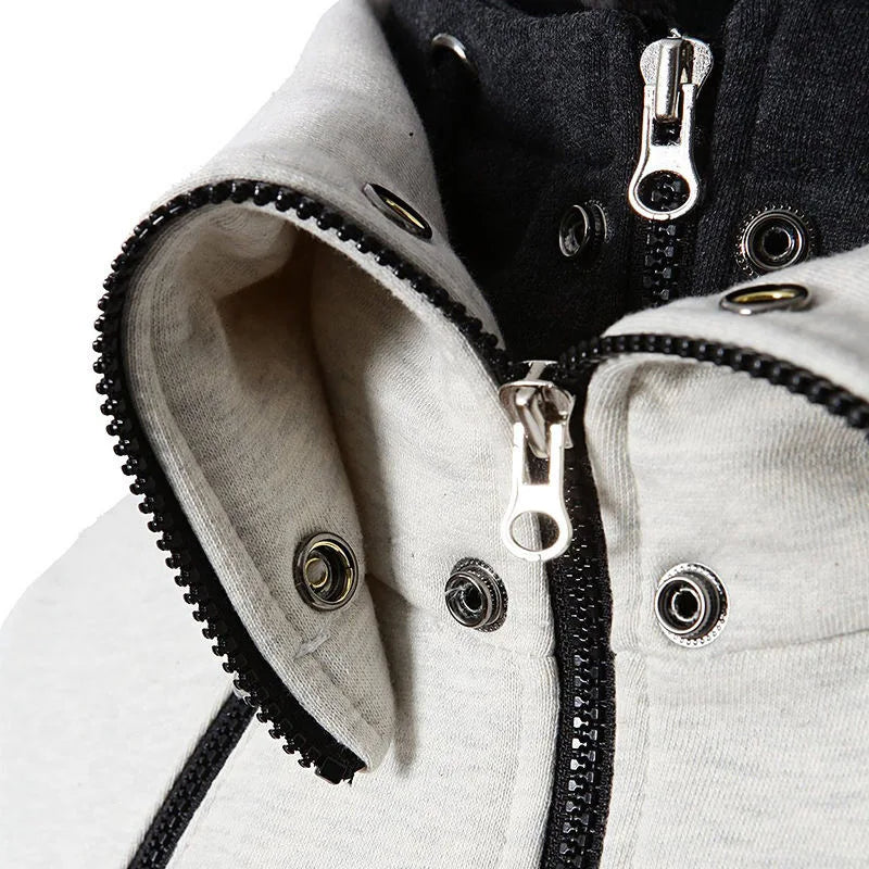 Men's Zip UP Hooded Jacket Fake Two Piece Sports Cardigan Casual Slim Sweatshirt Jacket by DERILUJA LLC