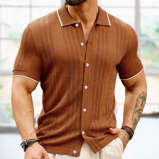 Short-sleeved Polo Shirt Summer Button Lapel Top Fashion Business Men's Clothing by DERILUJA LLC