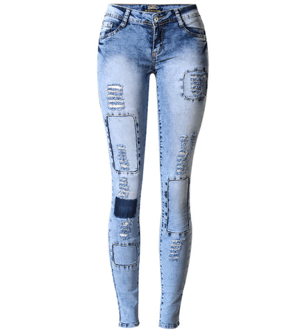 Popular Slim Pencil Pants Stretch Denim Ripped Pencil Pants Are Thin And Multi-Hole Patch Trend Models
