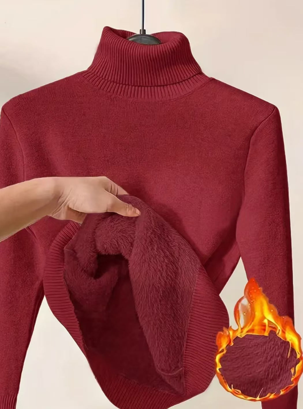 Fleece Turtle Neck Sweater Winter Warm Elegant Thick Knitted Pullover Tops Women's Clothing by DERILUJA LLC