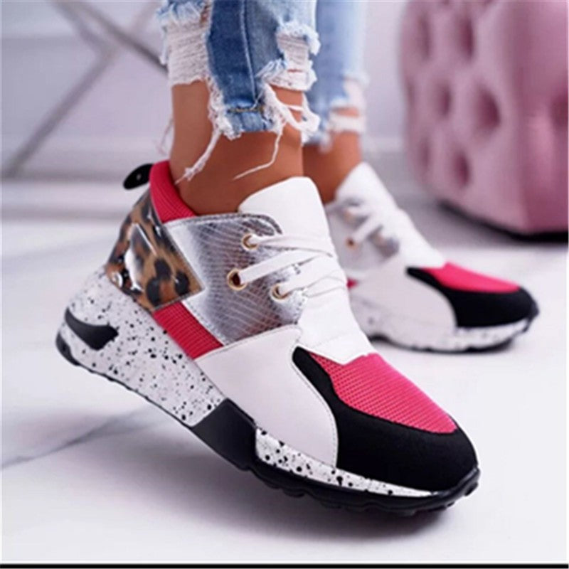 Women's Plus Size Platform Mixed-color Sneakers Stylish Lightweight Running Shoes Lace-up Front Flats by eprolo