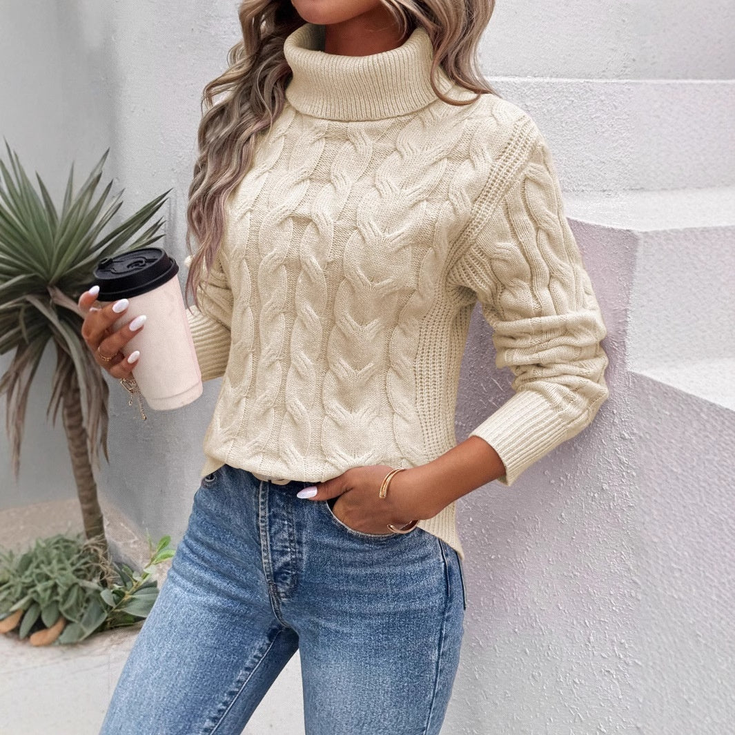 Women's Cable-knit Turtleneck Sweater by My Store