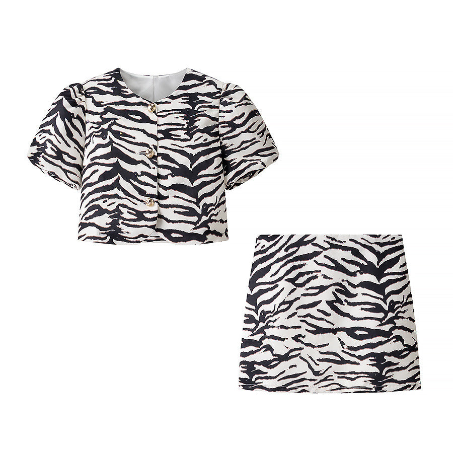 Animal print top+short skirt set