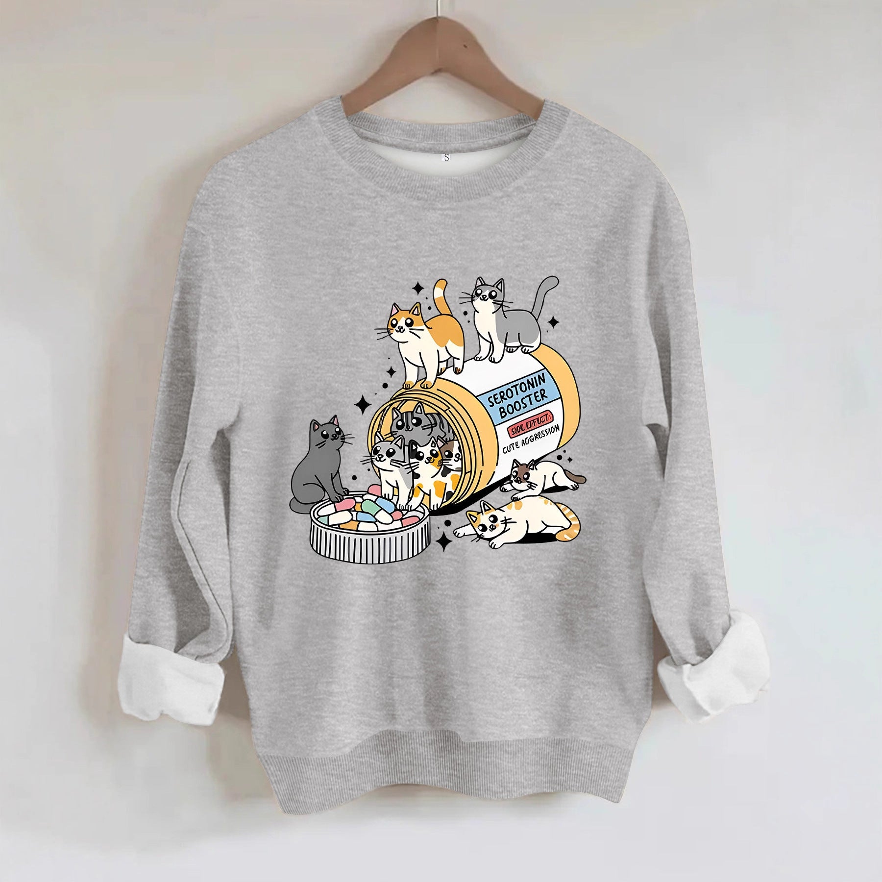 Cartoon cat lover printed round neck long sleeved sweatshirt by eprolo
