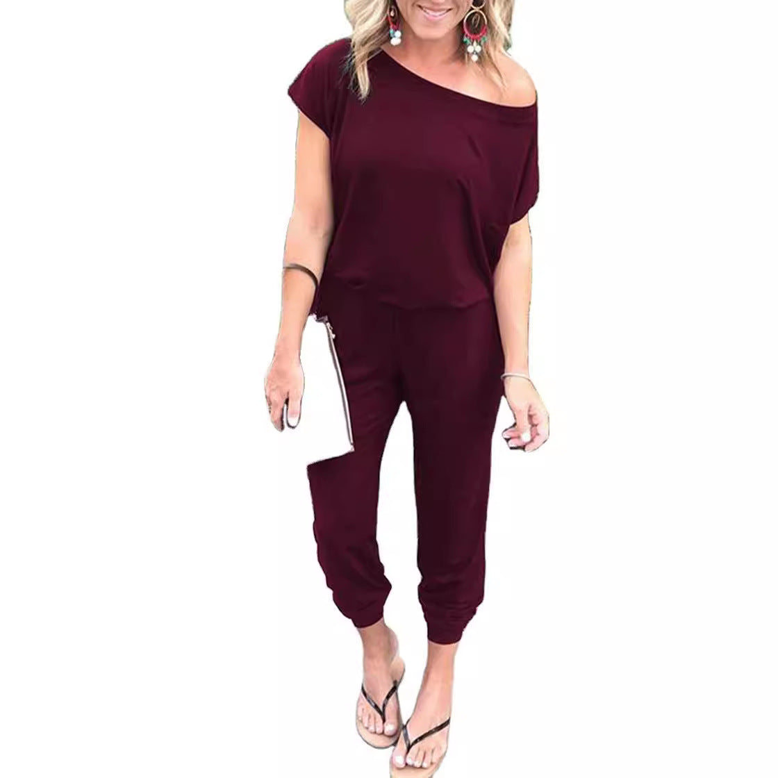 Fashionable Asymmetrical Shoulder Short Sleeve Pocket Women's Jumpsuit in 6 Colors by eprolo