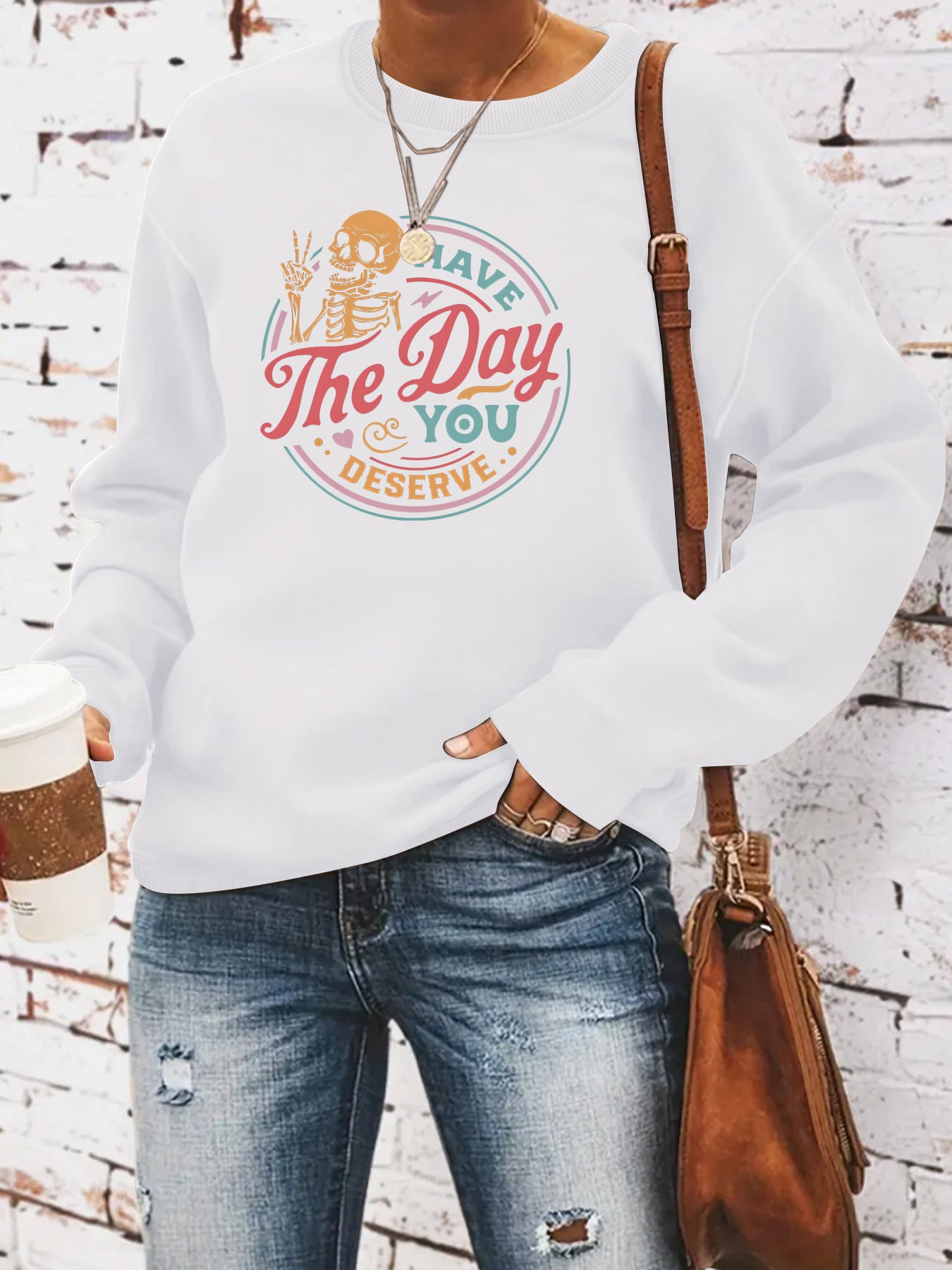The Day Pattern Printed Round Neck Hoodie by eprolo