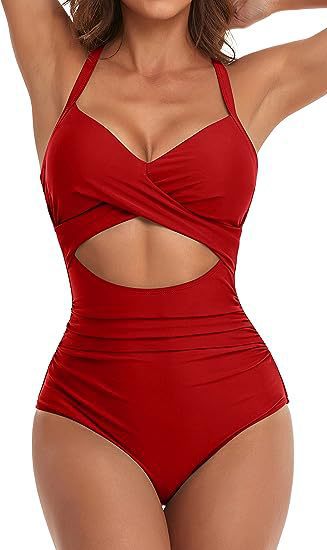 one-piece hard pack swimsuit with hollowed out solid color swimsuit, women's high waisted tight fitting swimsuit by eprolo