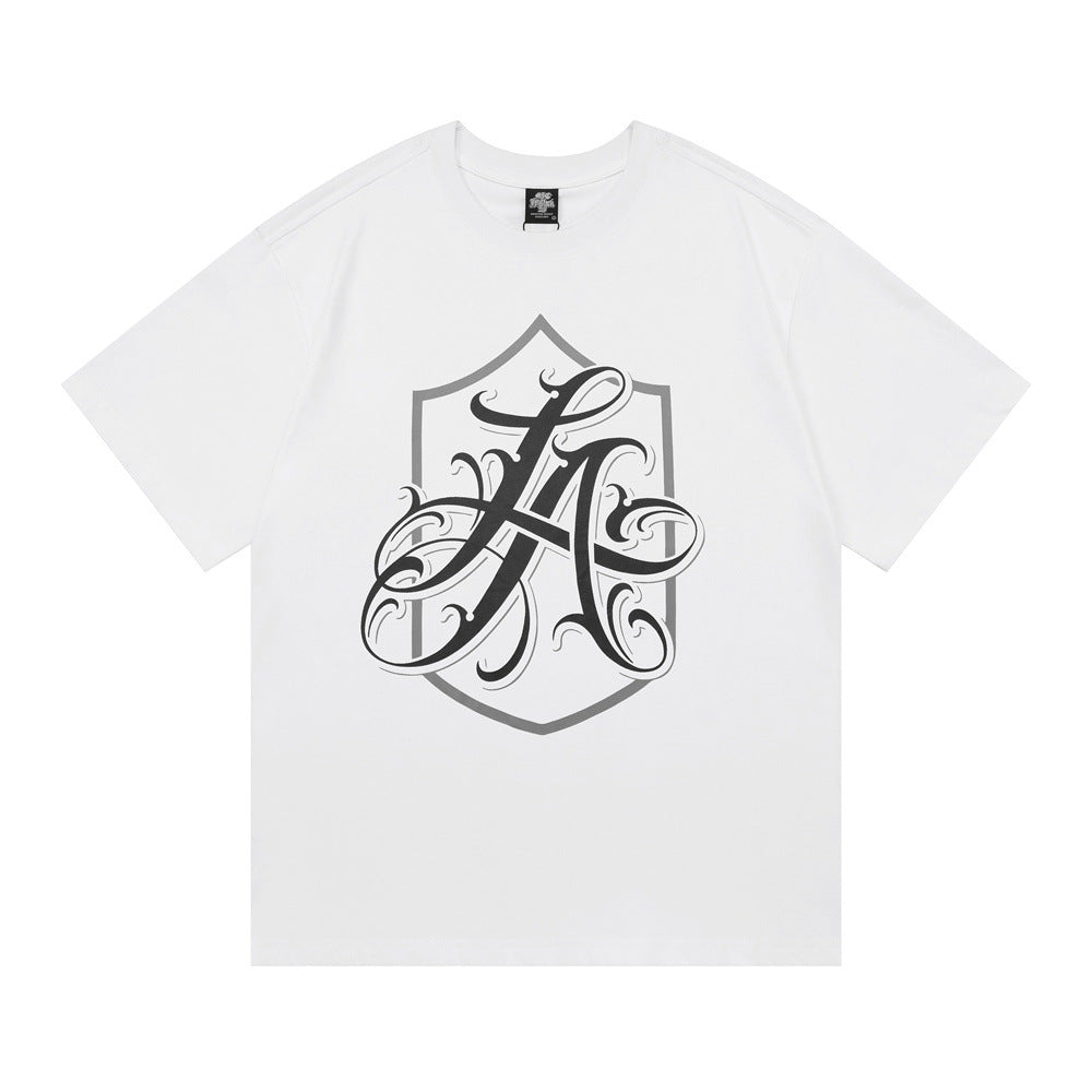 Flower tattoo letter printed short sleeved t-shirt by eprolo