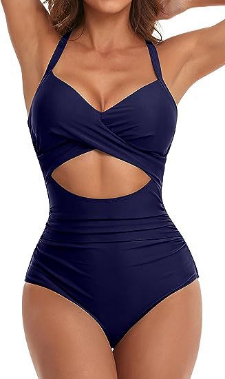 one-piece hard pack swimsuit with hollowed out solid color swimsuit, women's high waisted tight fitting swimsuit by eprolo