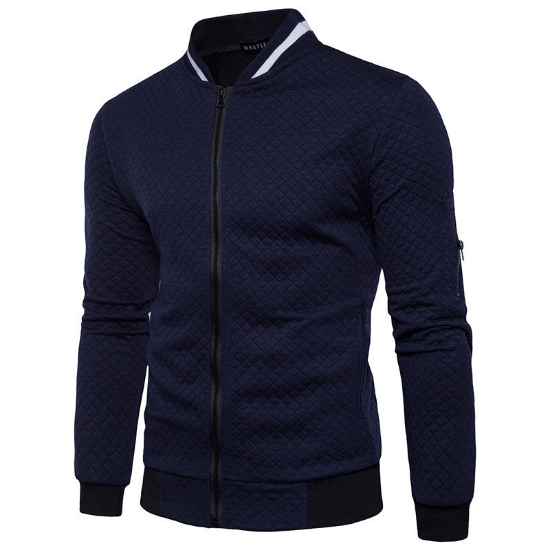Sweatshirt zipper stand up collar sweatshirt jacket men's plaid solid color cardigan jacket by eprolo