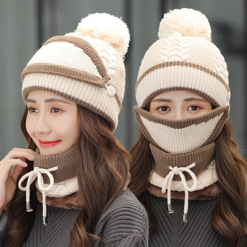 Winter Hat For Women 3pcs Knitted Beanie Hat Scarf Set Warm Hat by My Store