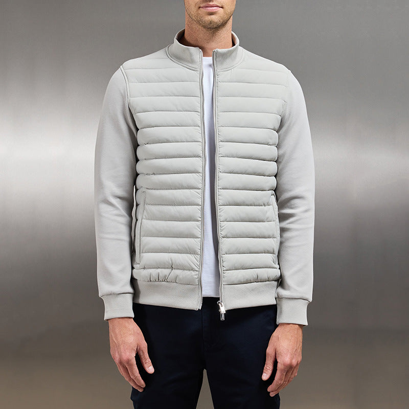 Lightweight Stand Collar Coat For Men Fashion Stitching Knitted Jacket Winter Outwear by My Store