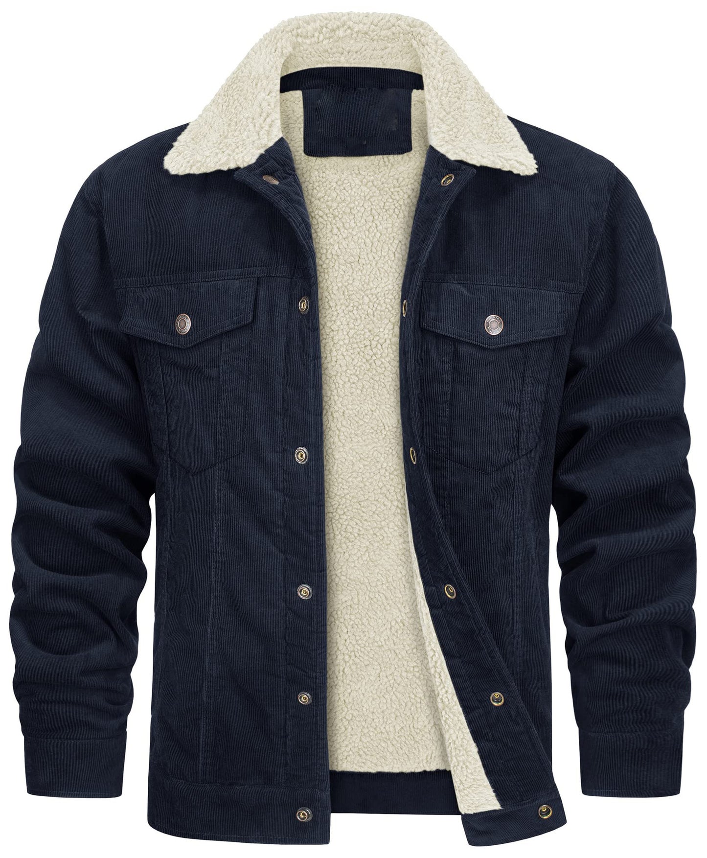 Corduroy Lapel Long Sleeve Plush Jacket Coat by My Store